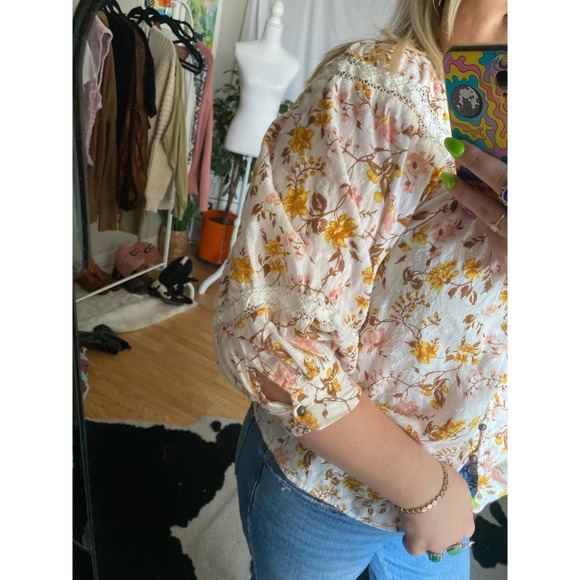 Anthropologie Harmony Lace Peasant 3/4 Sleeve Blouse Floral Size XS - Picture 3 of 4